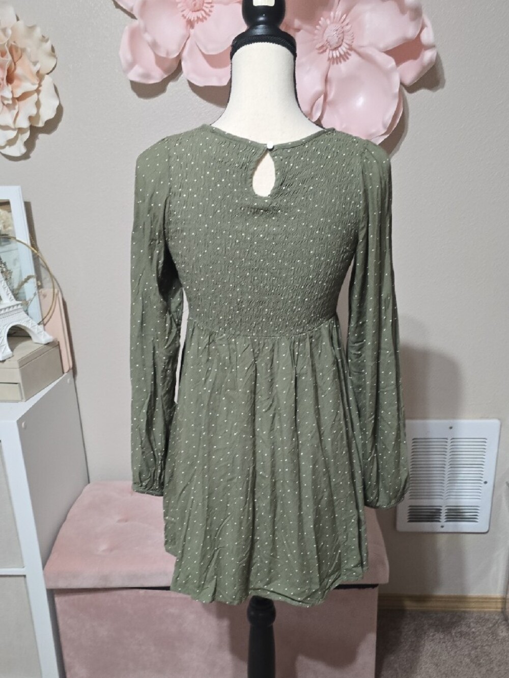SO Olive Green Long-Sleeve Smocked Waist Dress - Picture 3 of 4